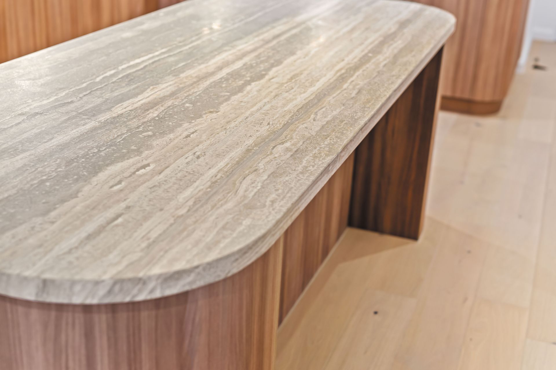 Kitchen island bench - travertine stone detail