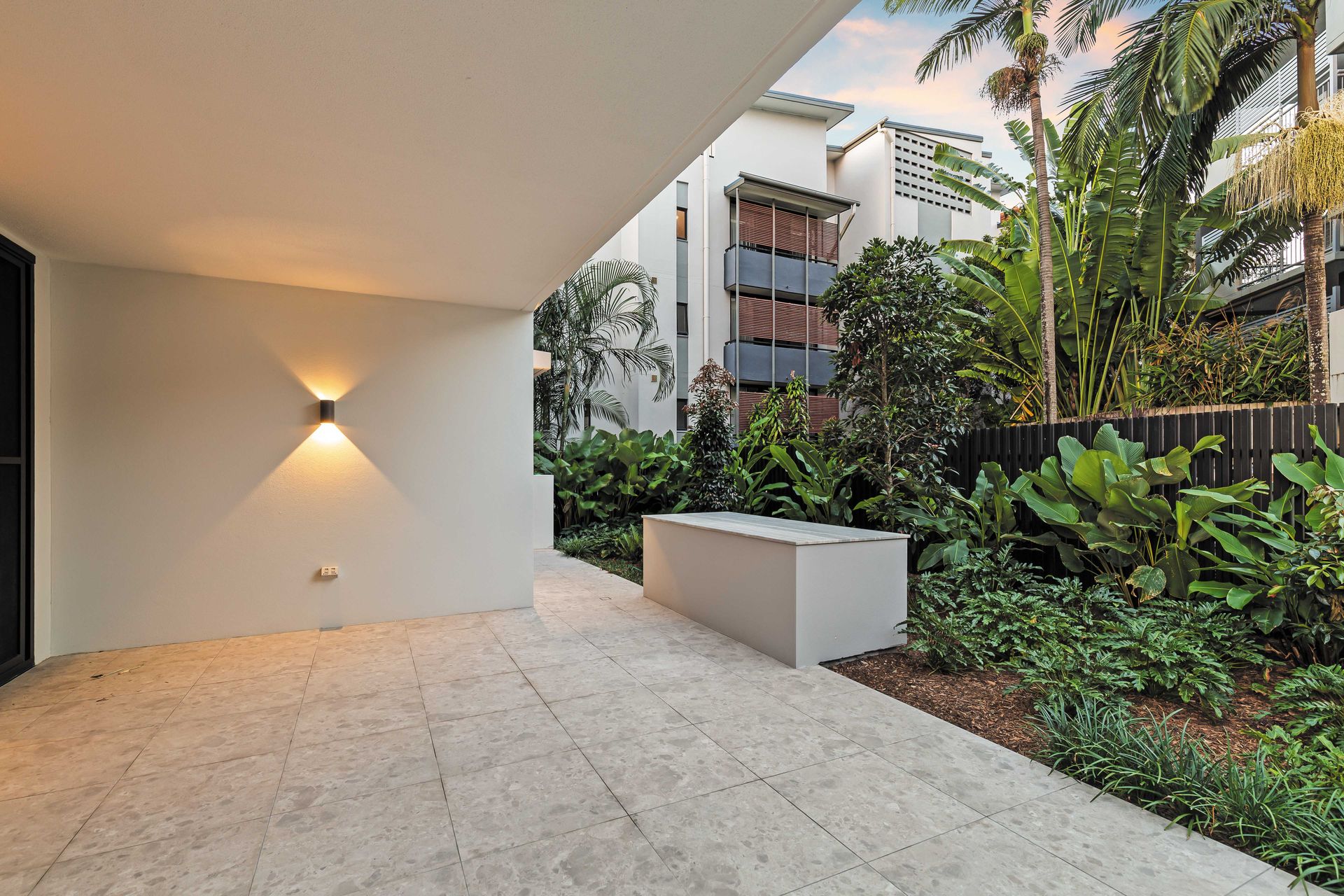 Private courtyard with lush landscaping