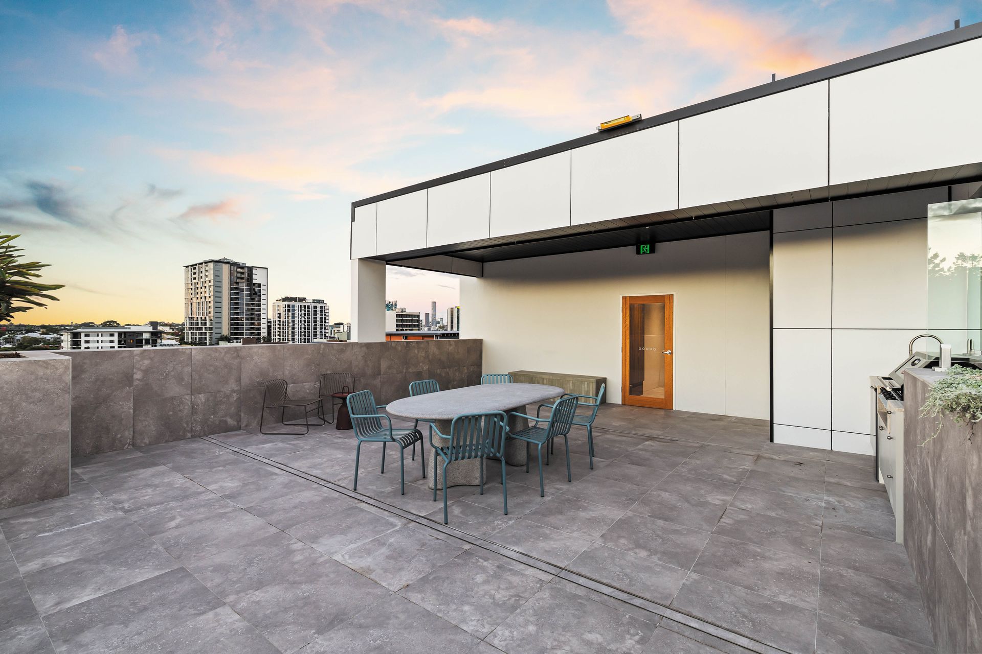 Rooftop terrace with city skyline views