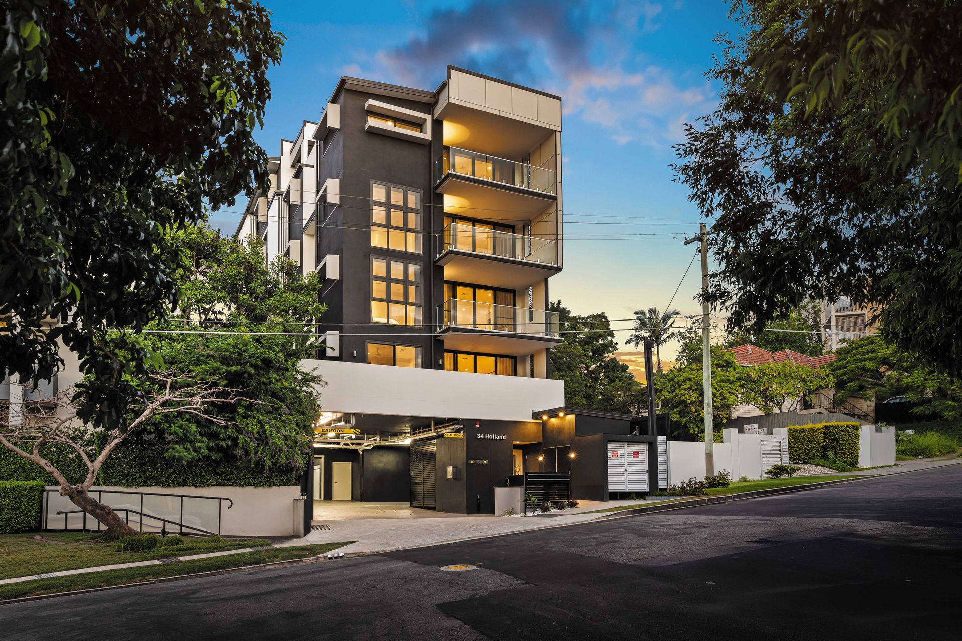 34 Holland Street, Toowong - Holland Residences exterior at dusk