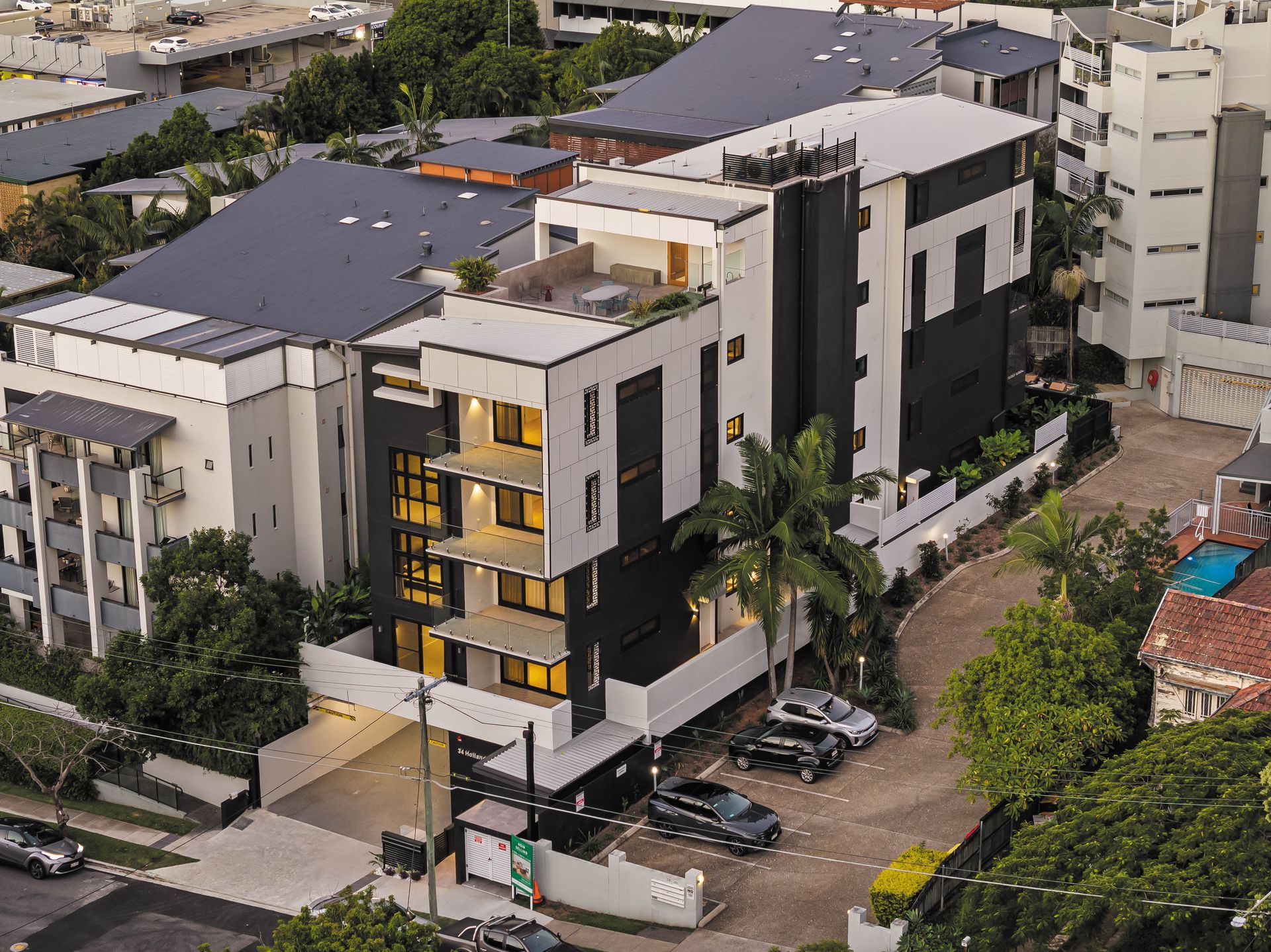 Aerial overview of building and surrounds